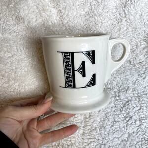 ANTHROPOLOGIE‎ Mug Letter E White Black Coffee Cup